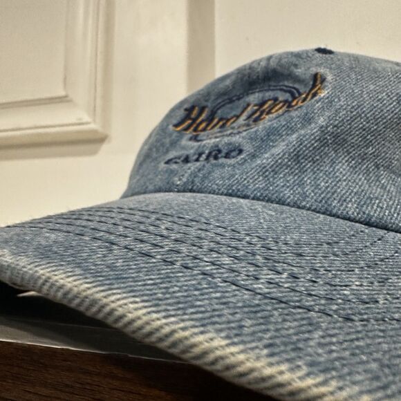 Vintage 90s Hard Rock Cafe Cairo Hat Denim Blue Cap Buckle Rare 100% Cotton - Picture 4 of 9